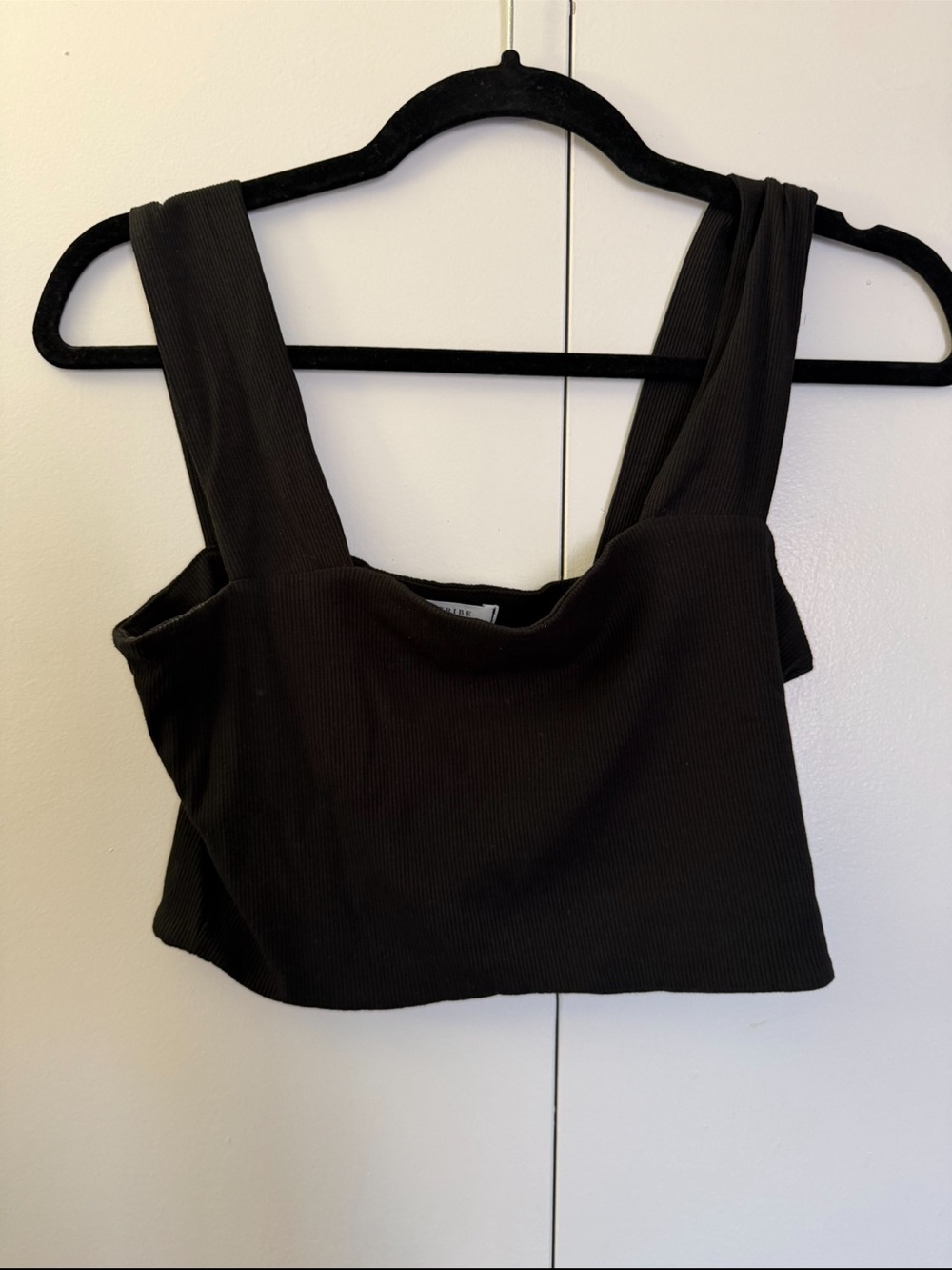 Shop 12th tribe Black Ribbed Crop Tank Top - Sleeveless Square Neck